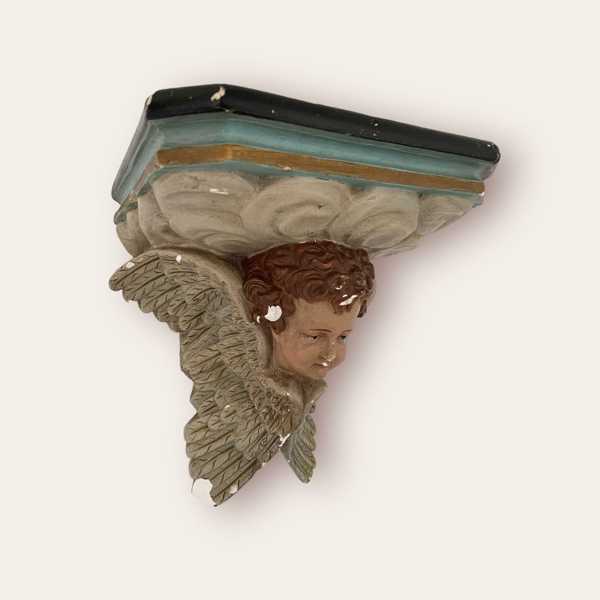 Nineteenth century plaster wall console, cherub decoration