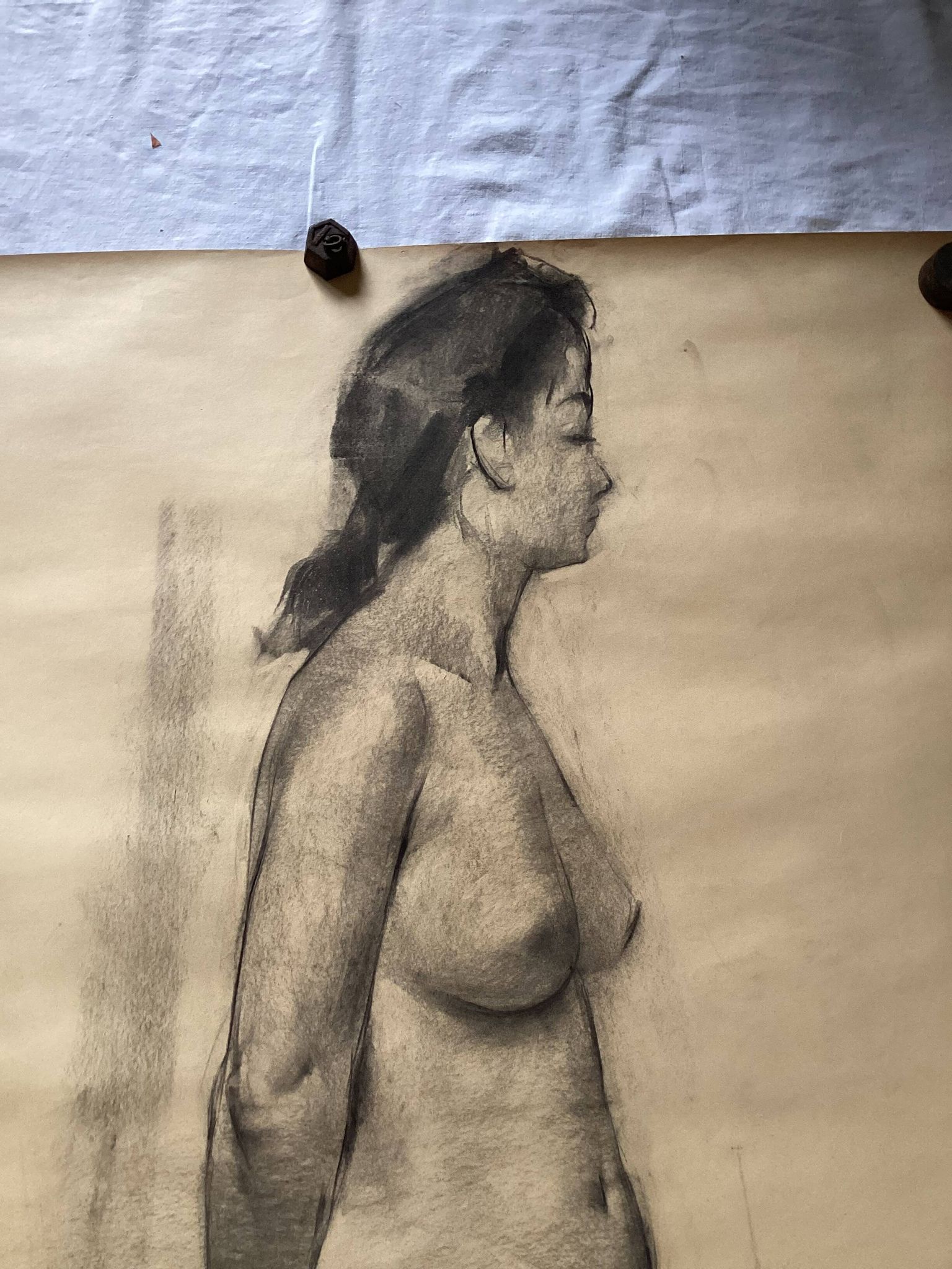 Large drawing of a nude woman signed around the 1940s dimension: height -150cm- width -80cm-