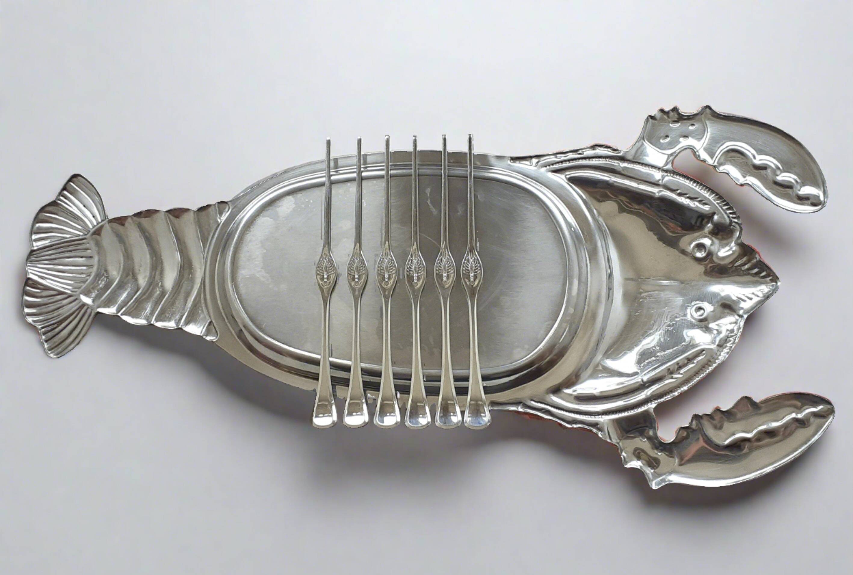 Lobster Platter and SIX Lobster Forks. Lobster Serving Set.