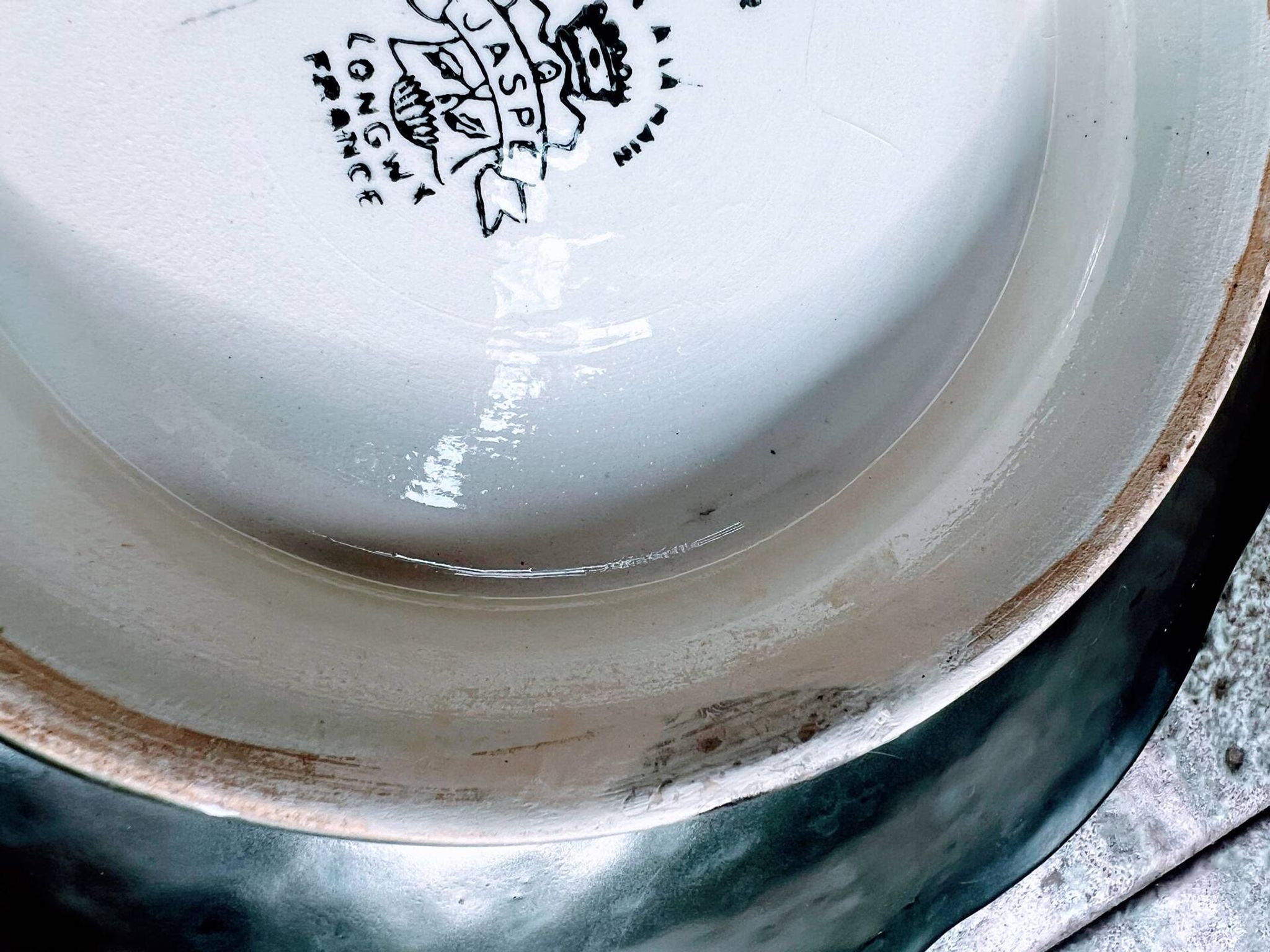 Large pedestal bowl Longwy "Jasper" – Ø 36 cm – Very good condition