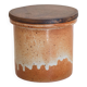 Glazed stoneware pot and its wooden lid
