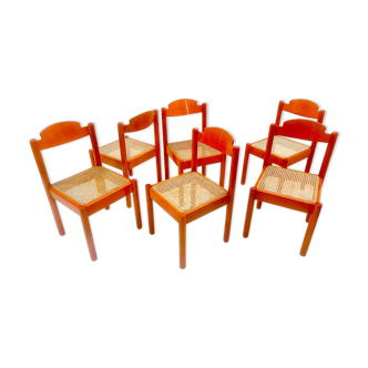 Set of 6 mid century modern orange dining chairs