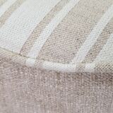 Vintage linen striped beige and white fabric pouf stool set of 2.