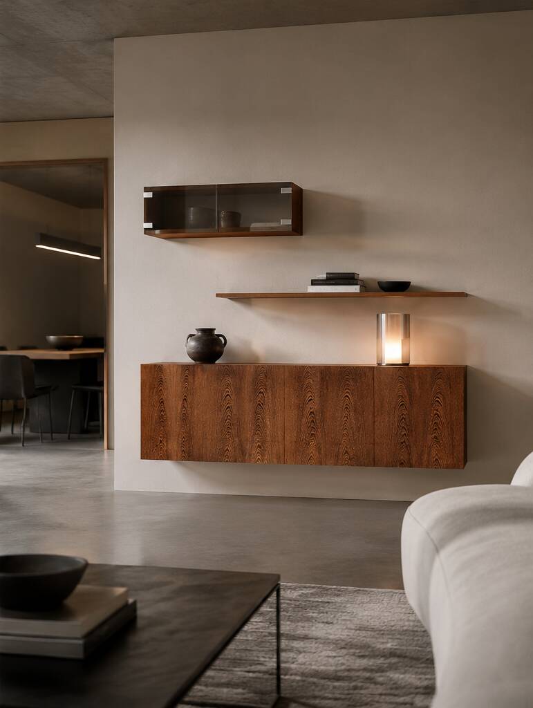 Vintage wall-mounted wengé sideboard by Banz Bord, 1970s