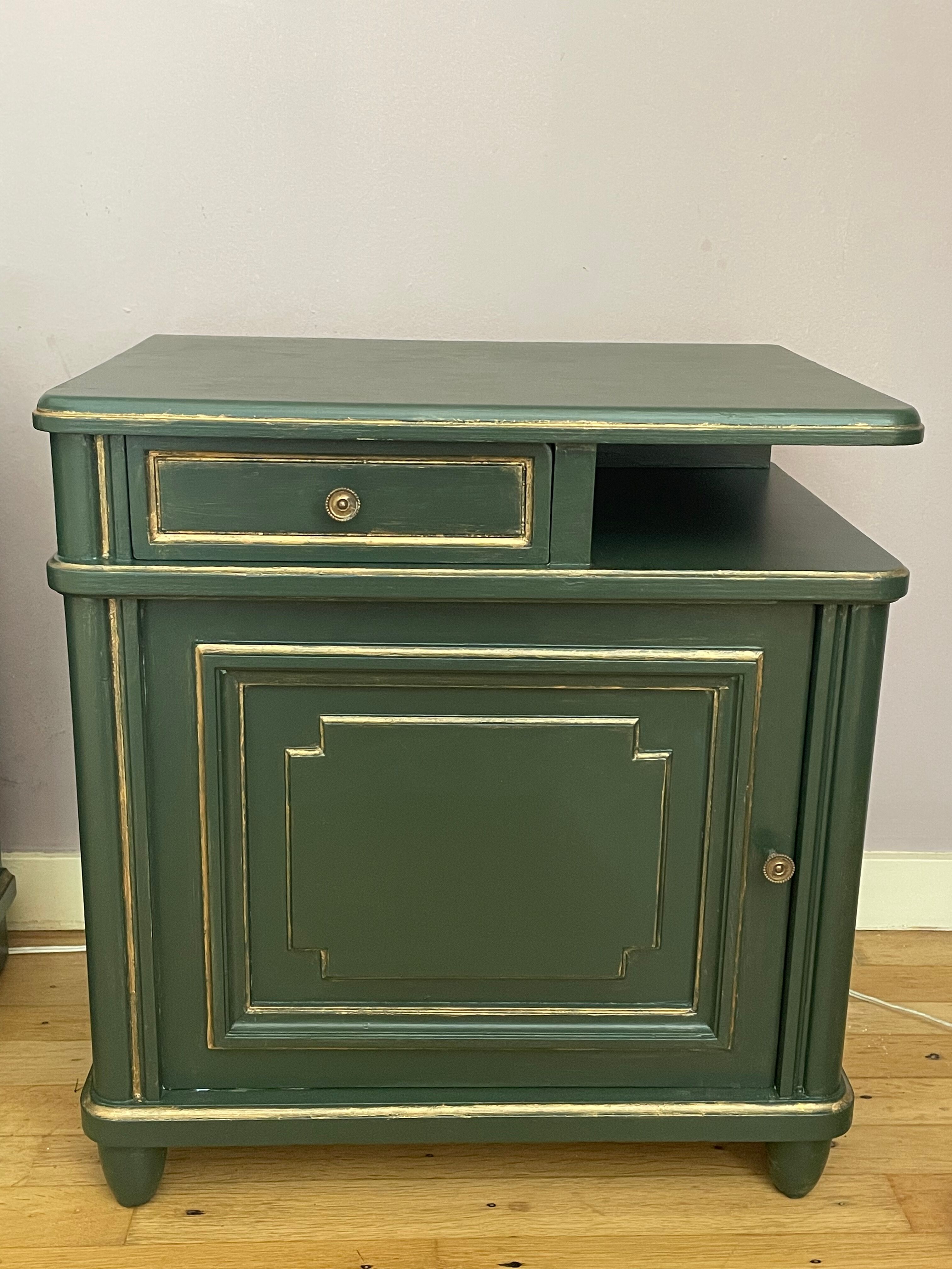 Pair of art-deco bedside tables in painted wood
