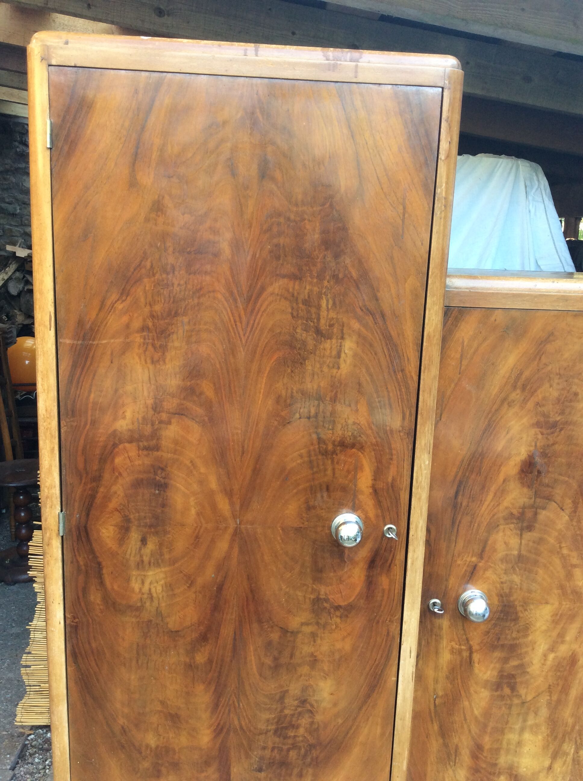 Period ART DECO 1925 Walnut wardrobe and magnifying glass d orme