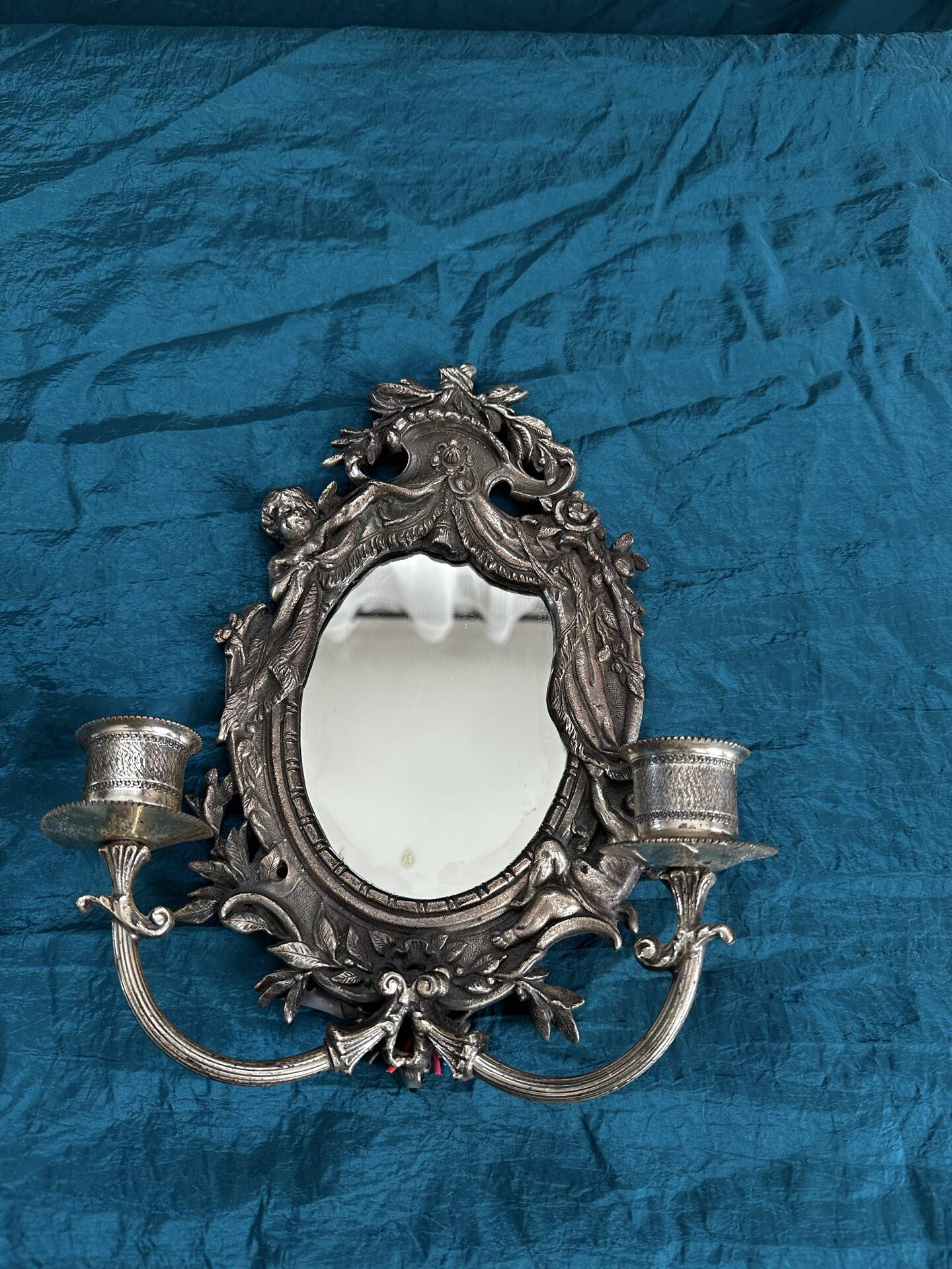 Rare pair of mirror sconces with putti. Napoleon III / Art Nouveau ~