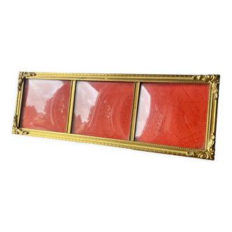 Triple brass gold colored metal picture frame