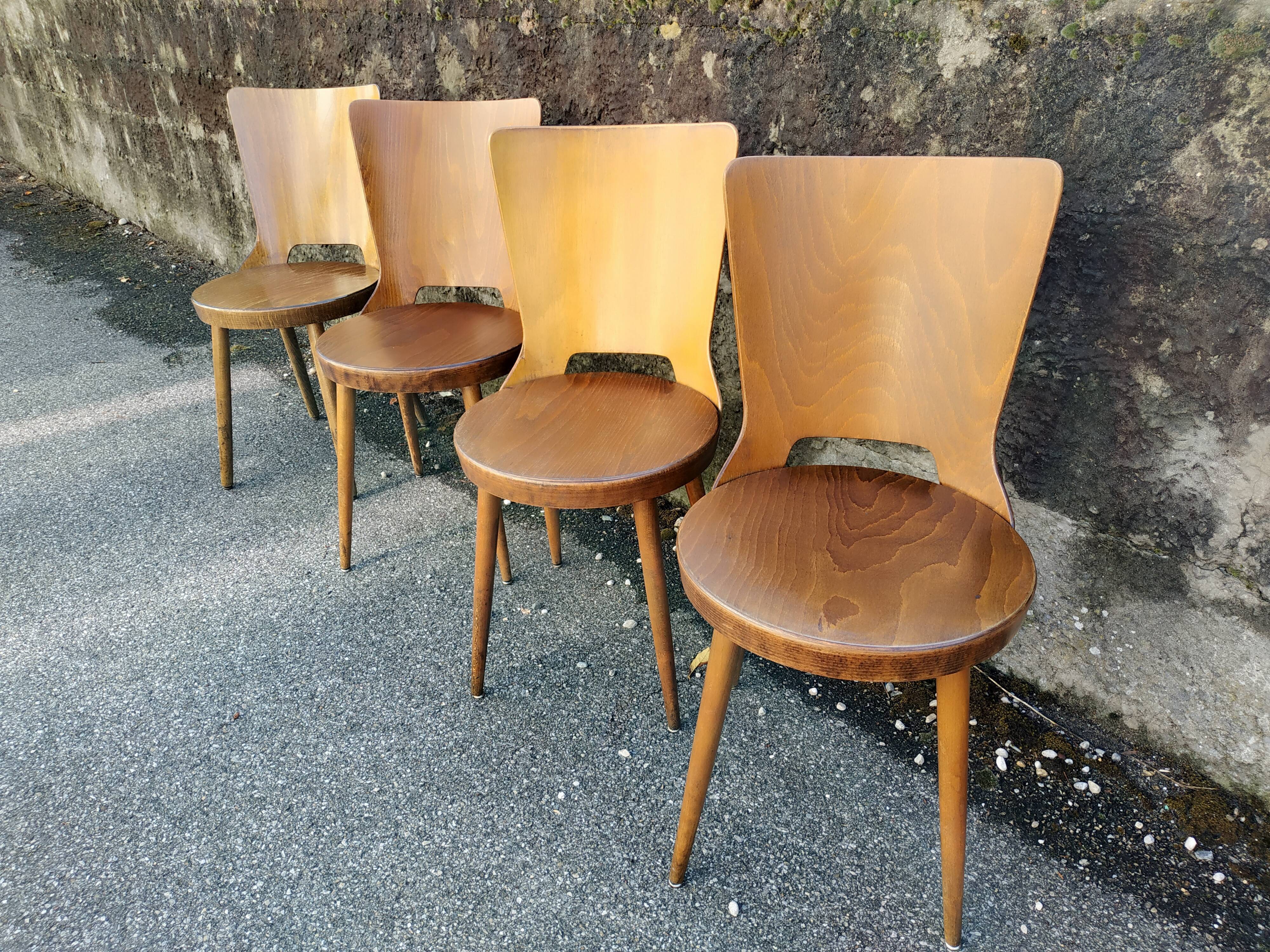 Suite of 4 vintage chairs Baumann model "Dove" 50s