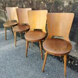 Suite of 4 vintage chairs Baumann model "Dove" 50s