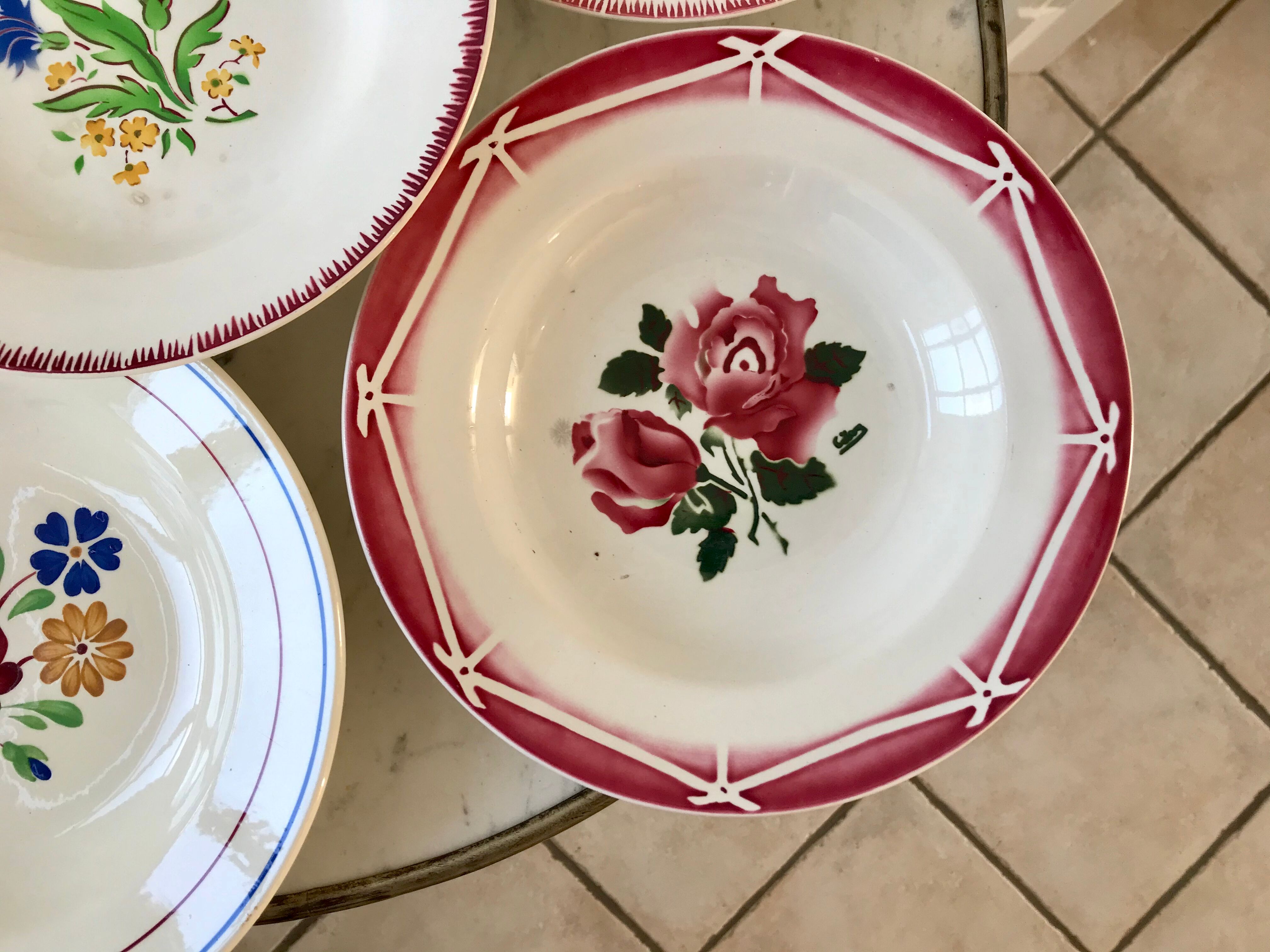 Lot de 6 assiettes creuses dépareillées Digoin Sarreguemines et Lunéville années 40