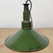 Industrial Green Enamel Military Pendant Lamp with Cast Aluminium Top, 1960