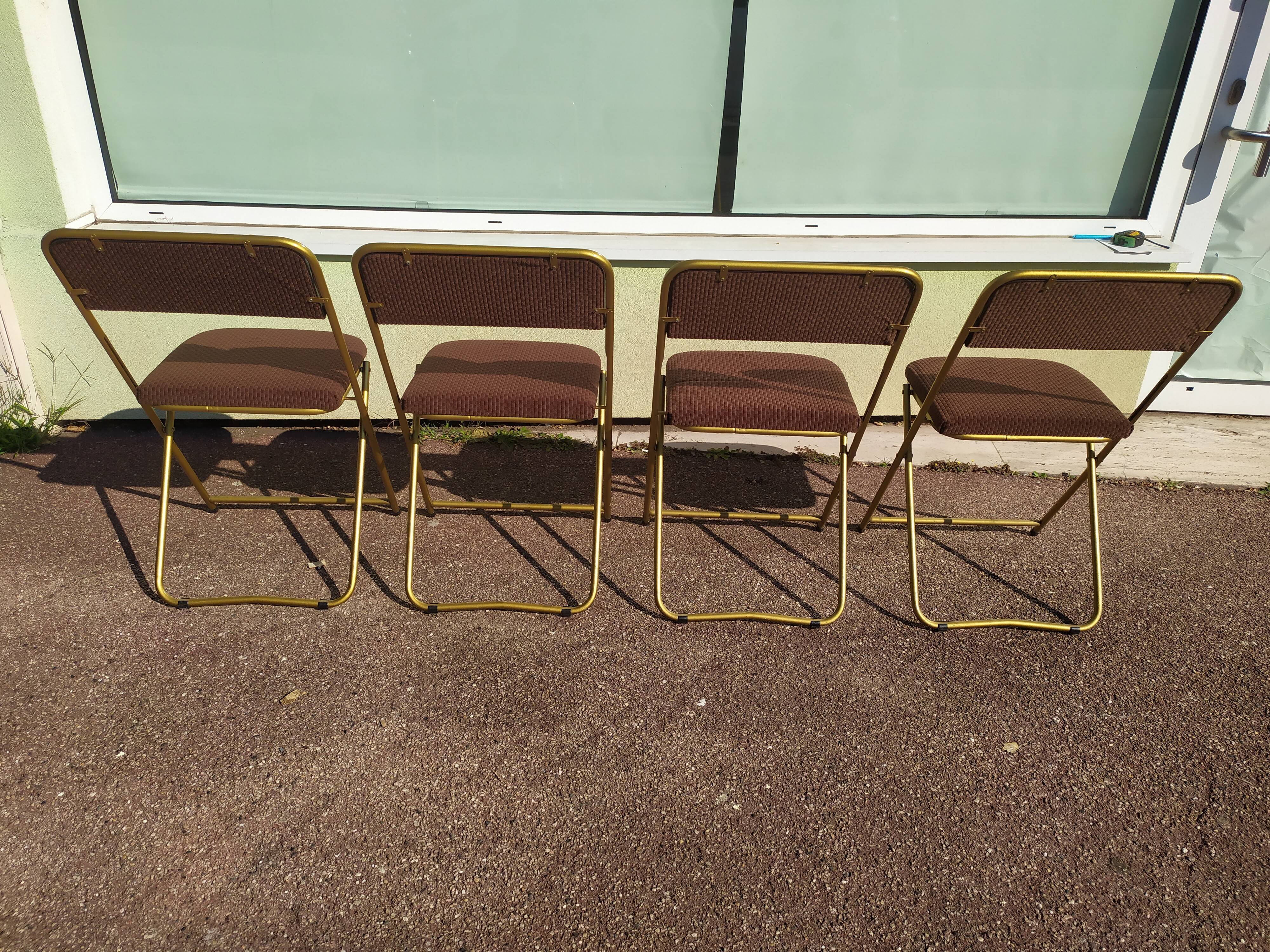 Lot de 4 chaise lafuma pliante damier marron doré