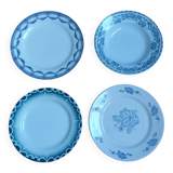 Assiettes dépareillées anciennes Digoin, Salins, Moulin des Loups vertes et bleues