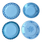 Assiettes dépareillées anciennes Digoin, Salins, Moulin des Loups vertes et bleues
