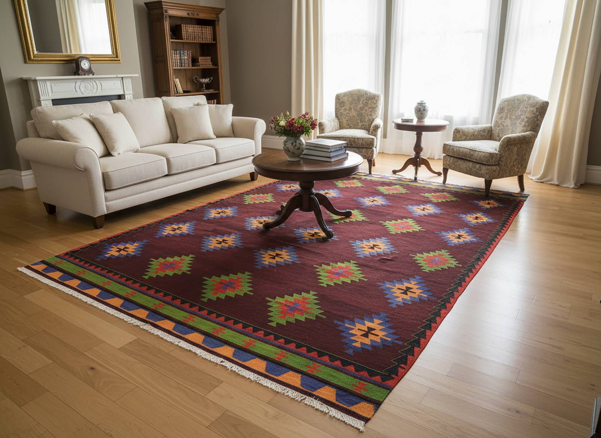 Turkish Kilim Yuruk Vintage 175x315 cm Geometric Red Green Purple