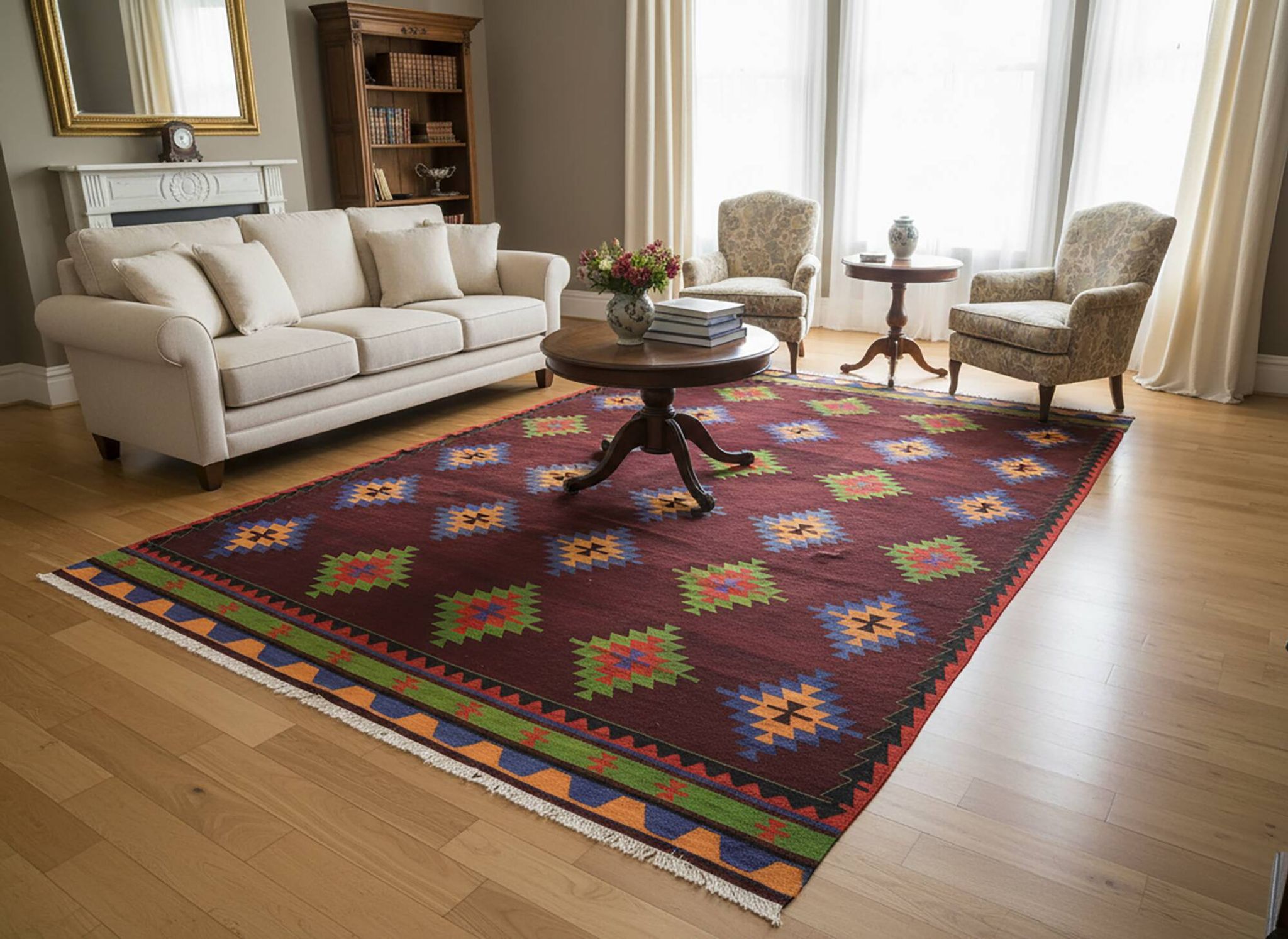 Turkish Kilim Yuruk Vintage 175x315 cm Geometric Red Green Purple