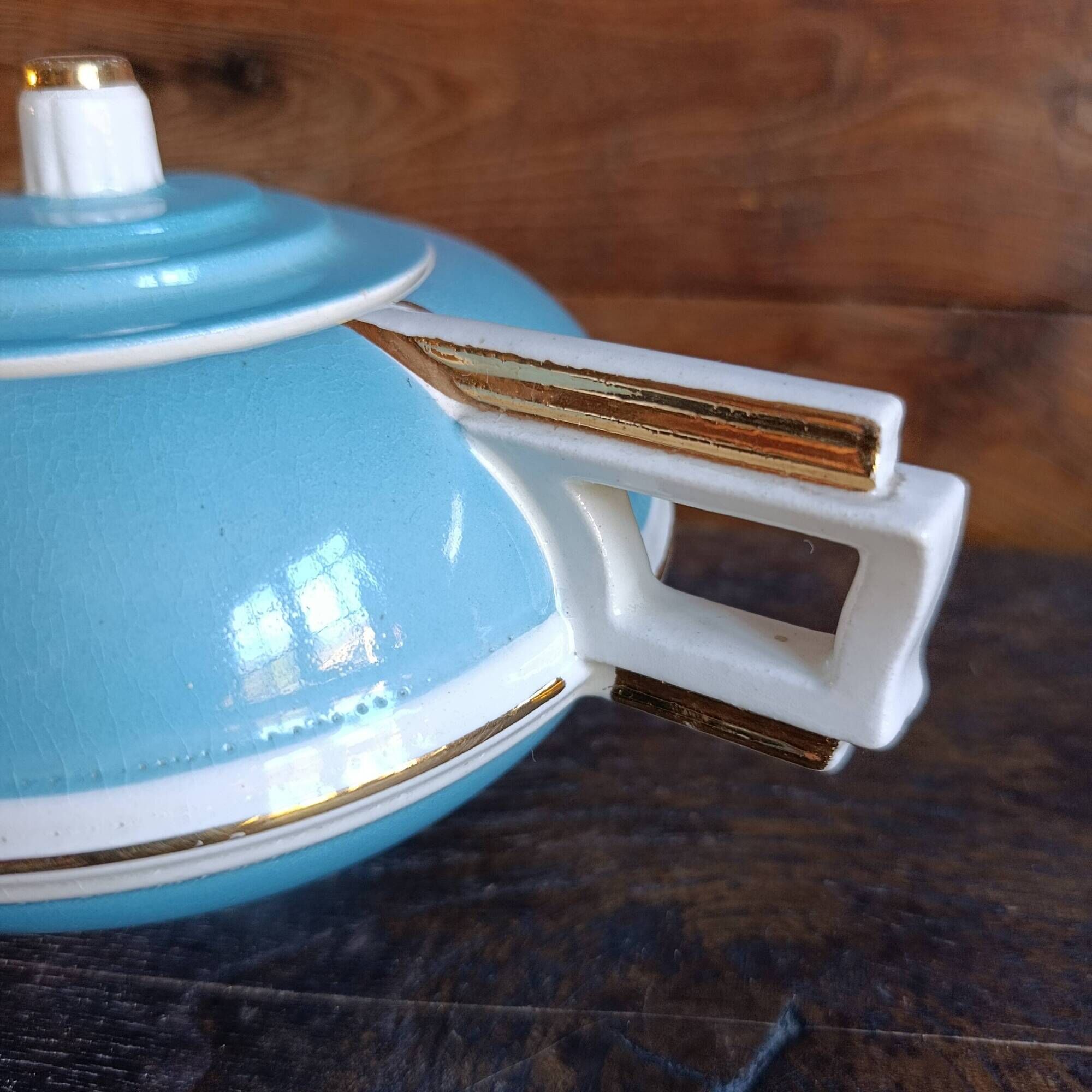 French Art Deco tea set for two – Turquoise blue