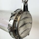 Industrial french polished aluminium hanging tube light, 1970s