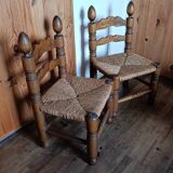 Pair of low bobbin turned wood chairs