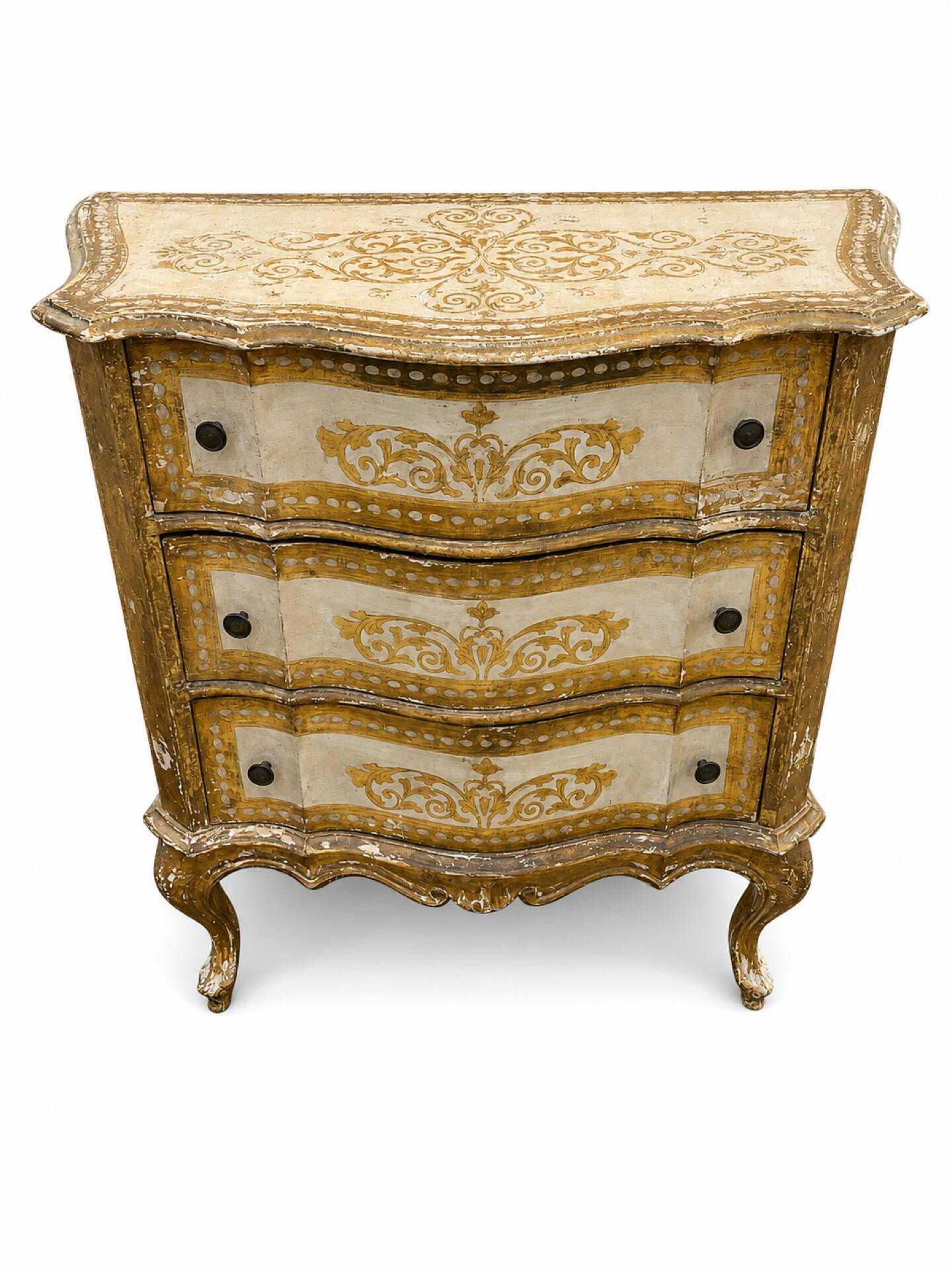 Commode Arbalète 3 tiroirs bois doré style Renaissance Italienne