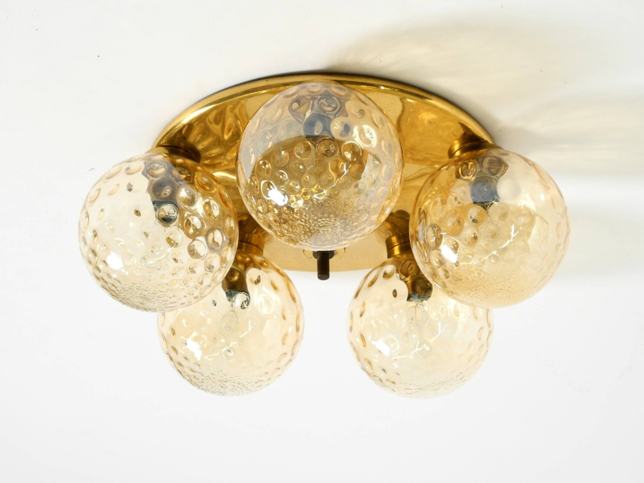 1960s Space Age brass ceiling lamp with 5 glass balls