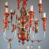 Italian chandelier in patinated wood, 50s