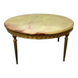 Vintage round coffee table: onyx top & gold brass structure