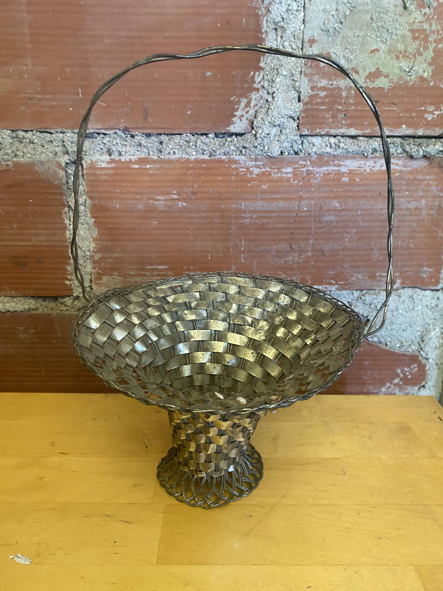 Vintage Silver-Plated Woven Basket #E015