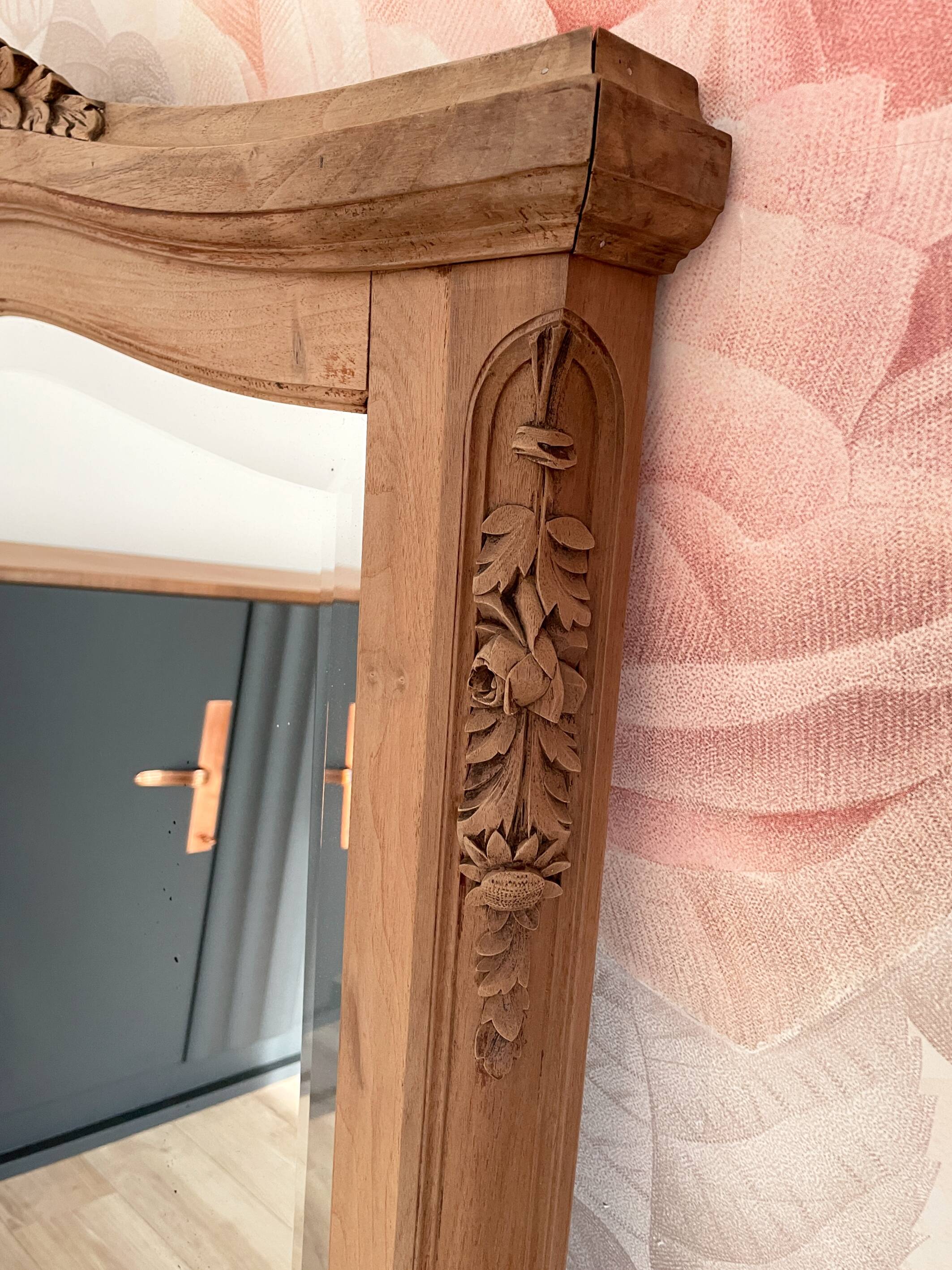 Large antique carved wooden mirror – Louis XV style – 140 x 90 cm