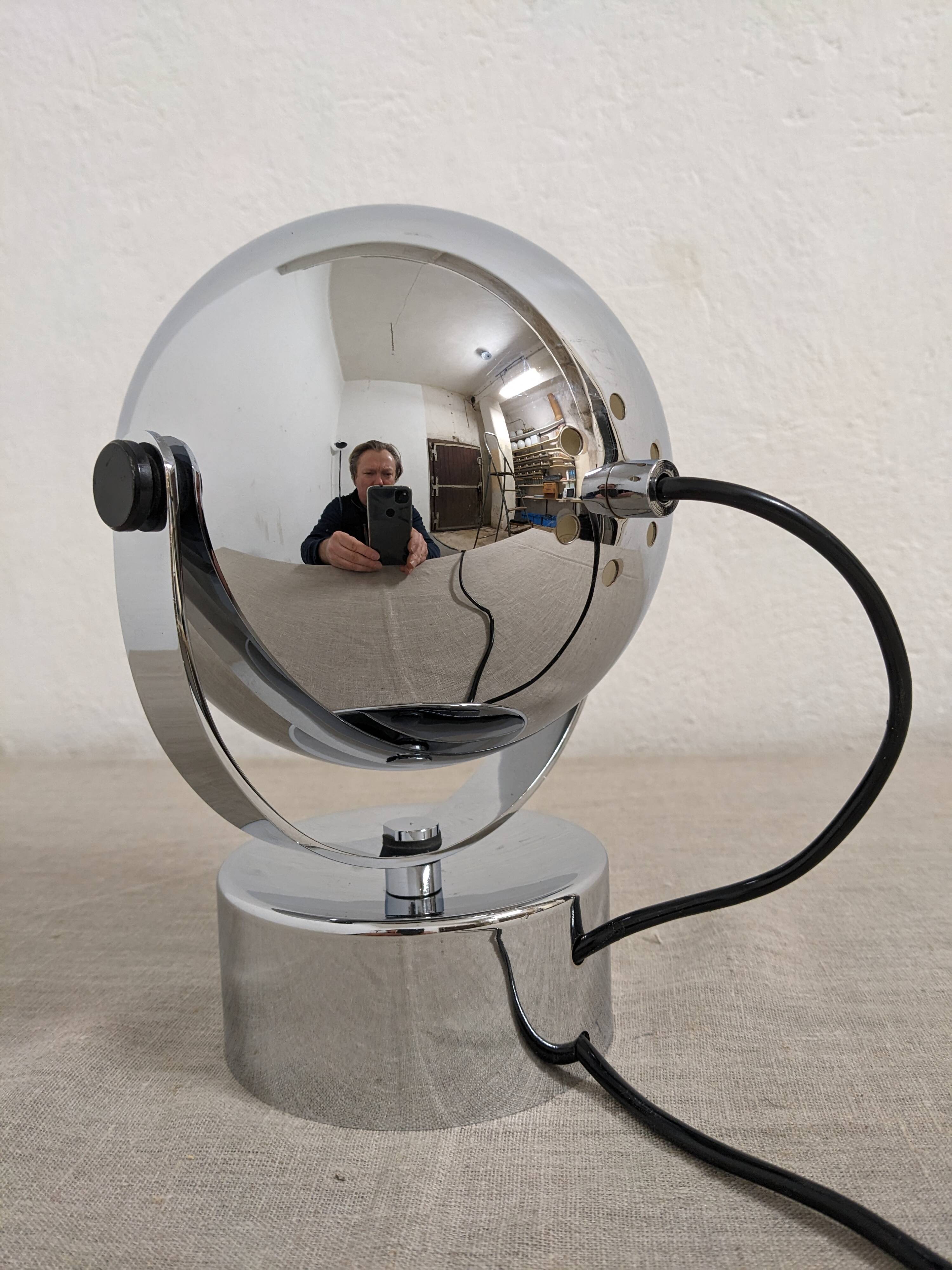 Eye ball lamp or wall light, chrome, space age, France circa 1970.
