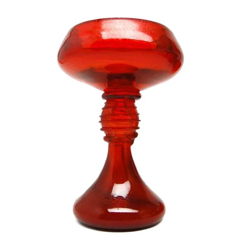 Vase, modernism, red glass, designed by J. Słuczan-Orkusz, Poland, 1970s