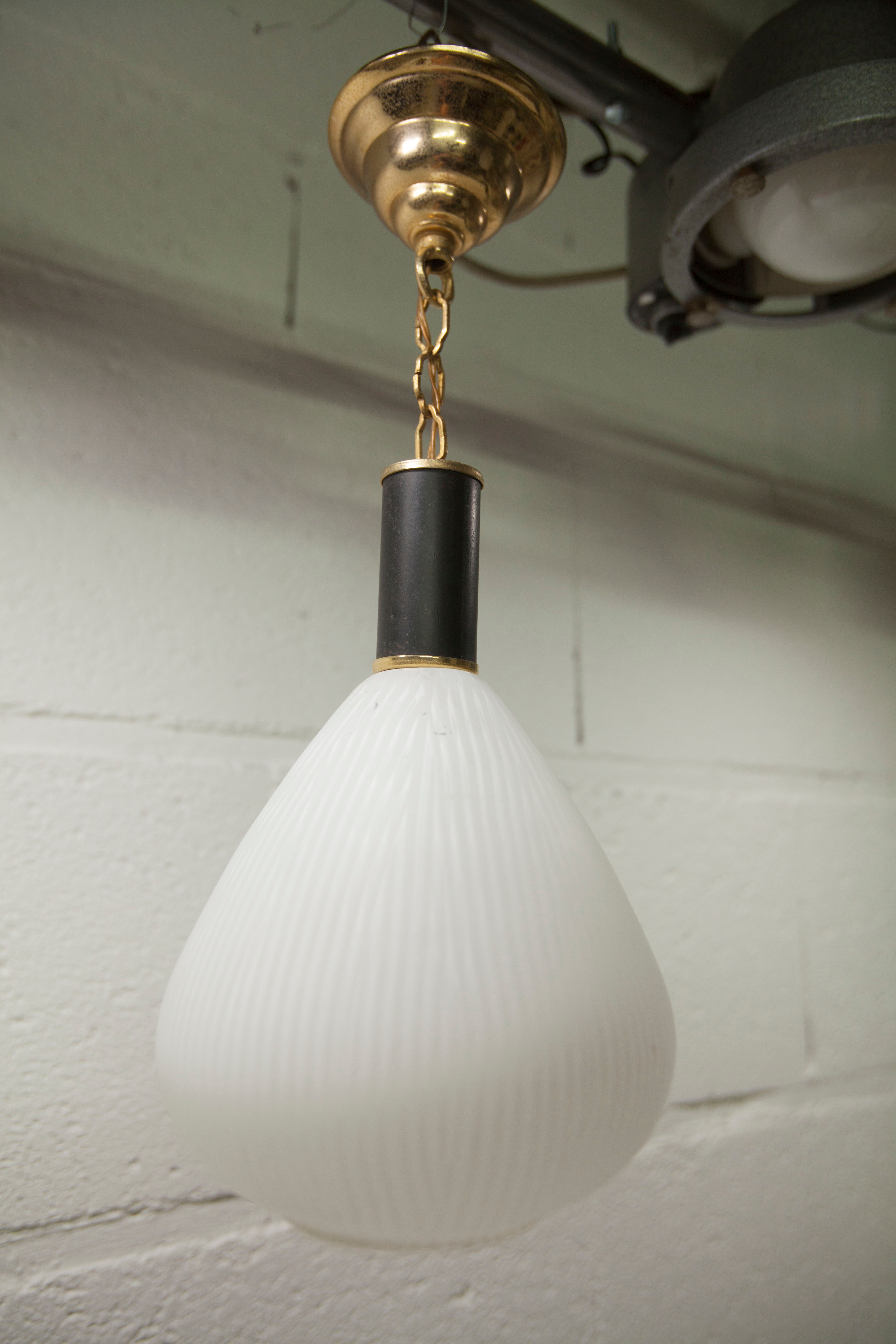 Mid century suspension, brass, zebra glass