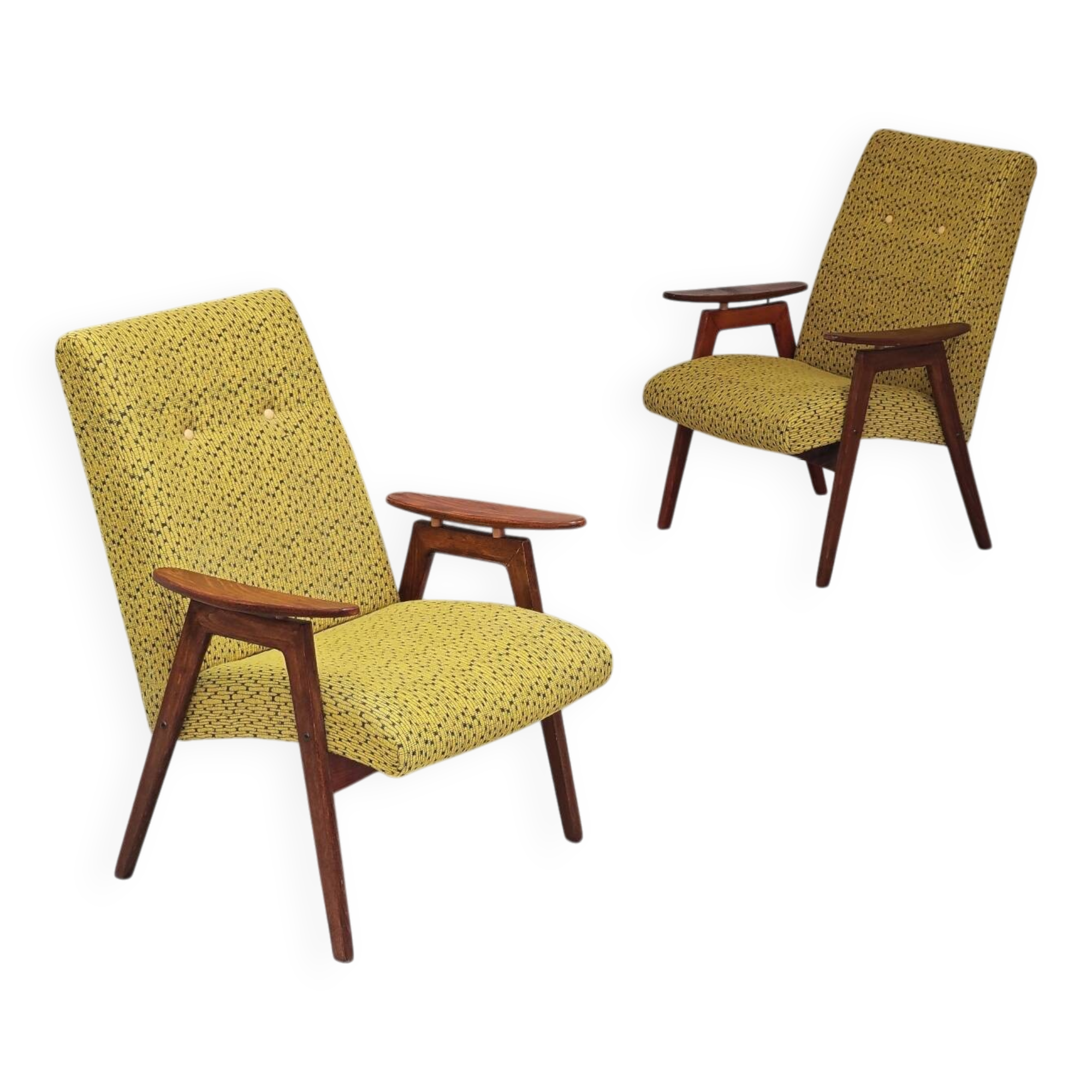 Pair of Yellow armchairs by Jaroslav Smidek for Ton (Thonet) Expo 58