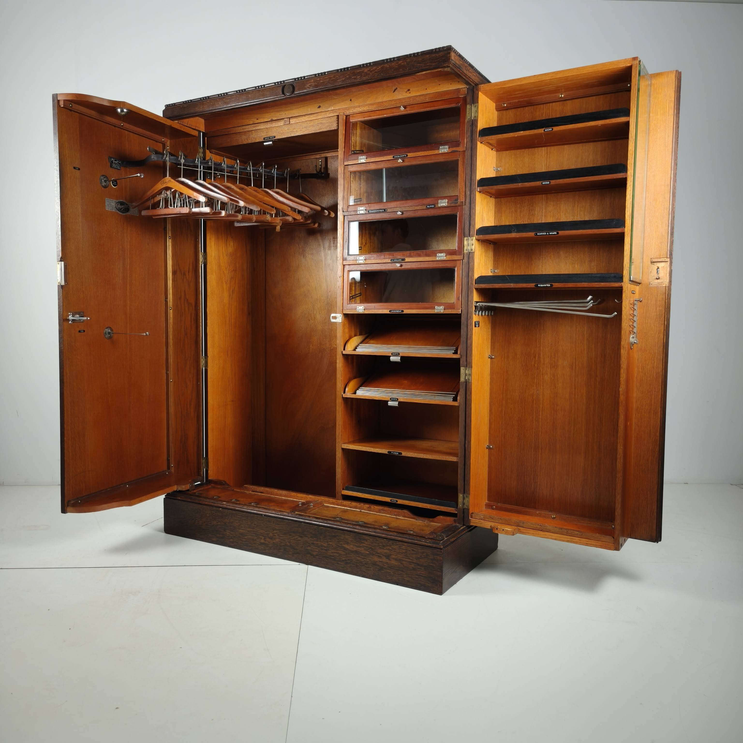 1930s Compactom Gentleman’s Wardrobe Model No. 702 in Brown Oak