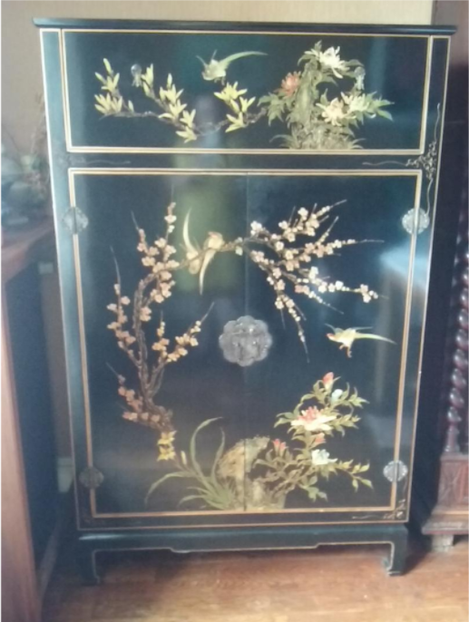 TV cabinet, hi-fi in decorated lacquered wood