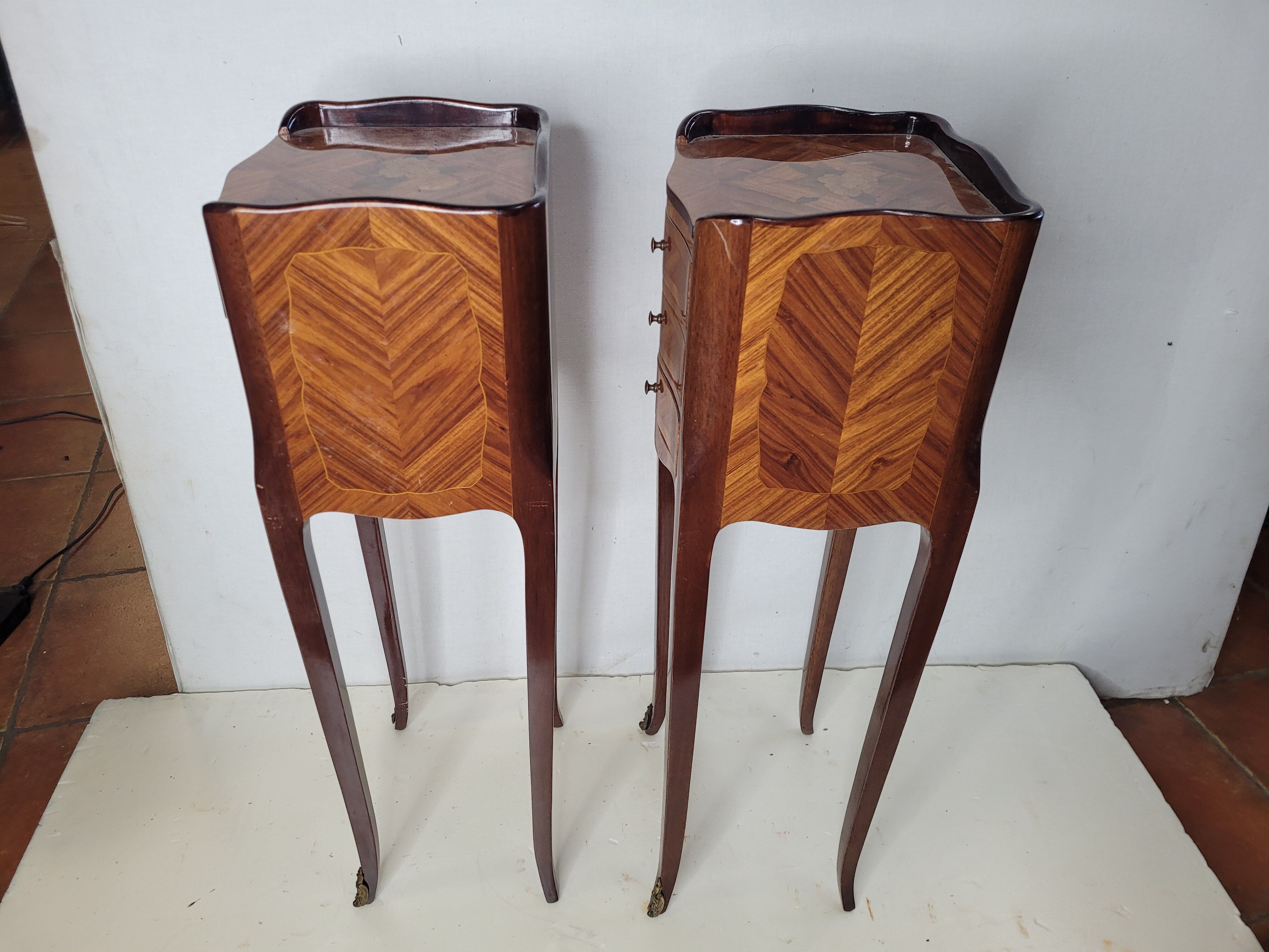Pair of Louis XV style bedside tables in marquetry