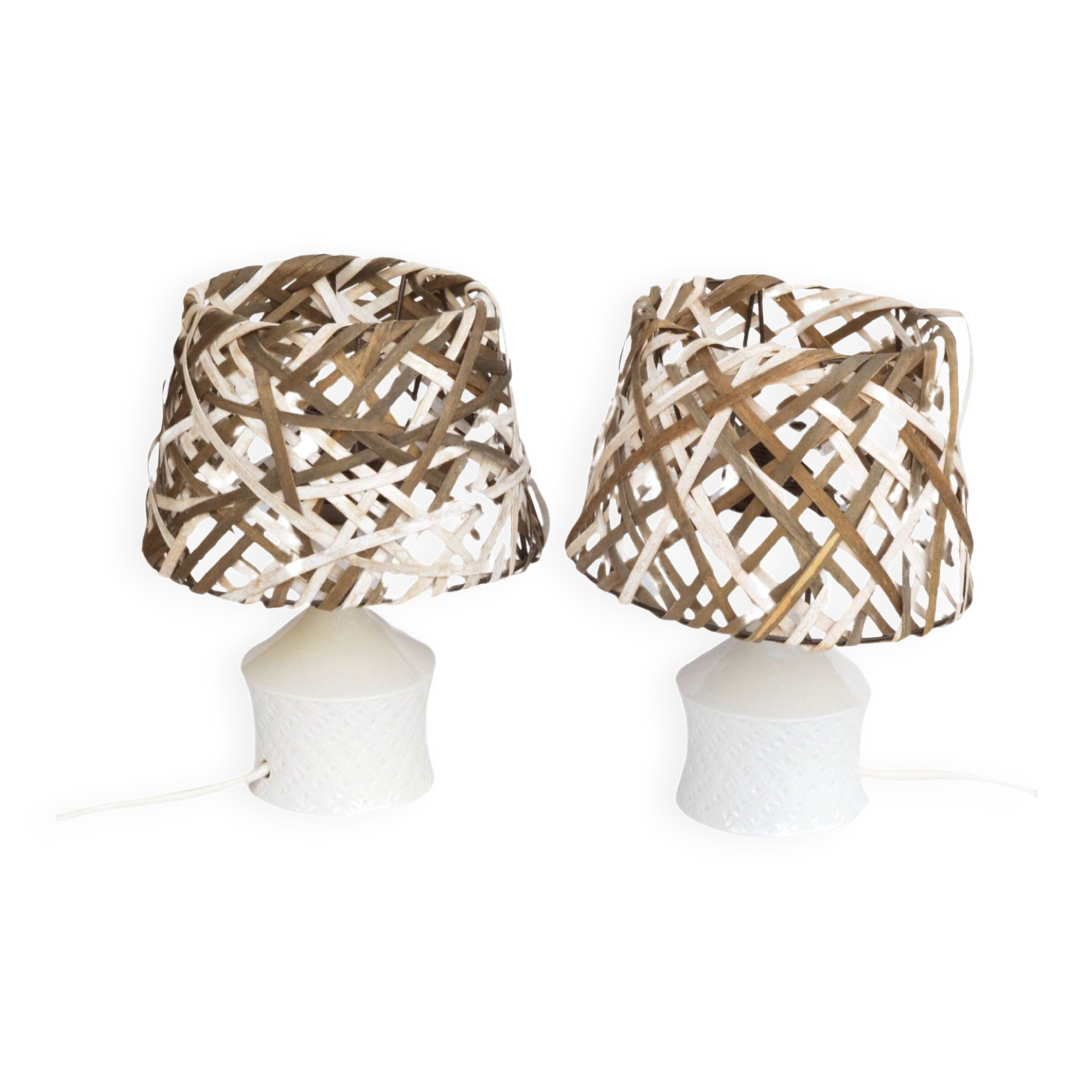 A pair of bedside lamps, porcelain base, Unterweisbach, Germany, 1970s.