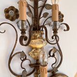 Appliques murales italiennes en cristal et fer forgé doré par Banci Florence, années 1960