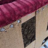 1960s, Danish 2-seater "Banana" sofa, red furniture velour, oak wood.