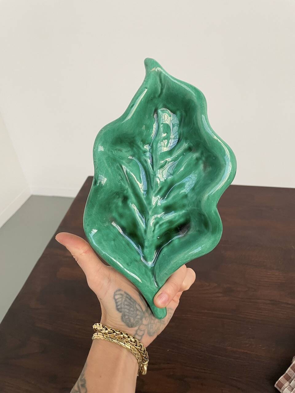 Plat feuille céramique verte