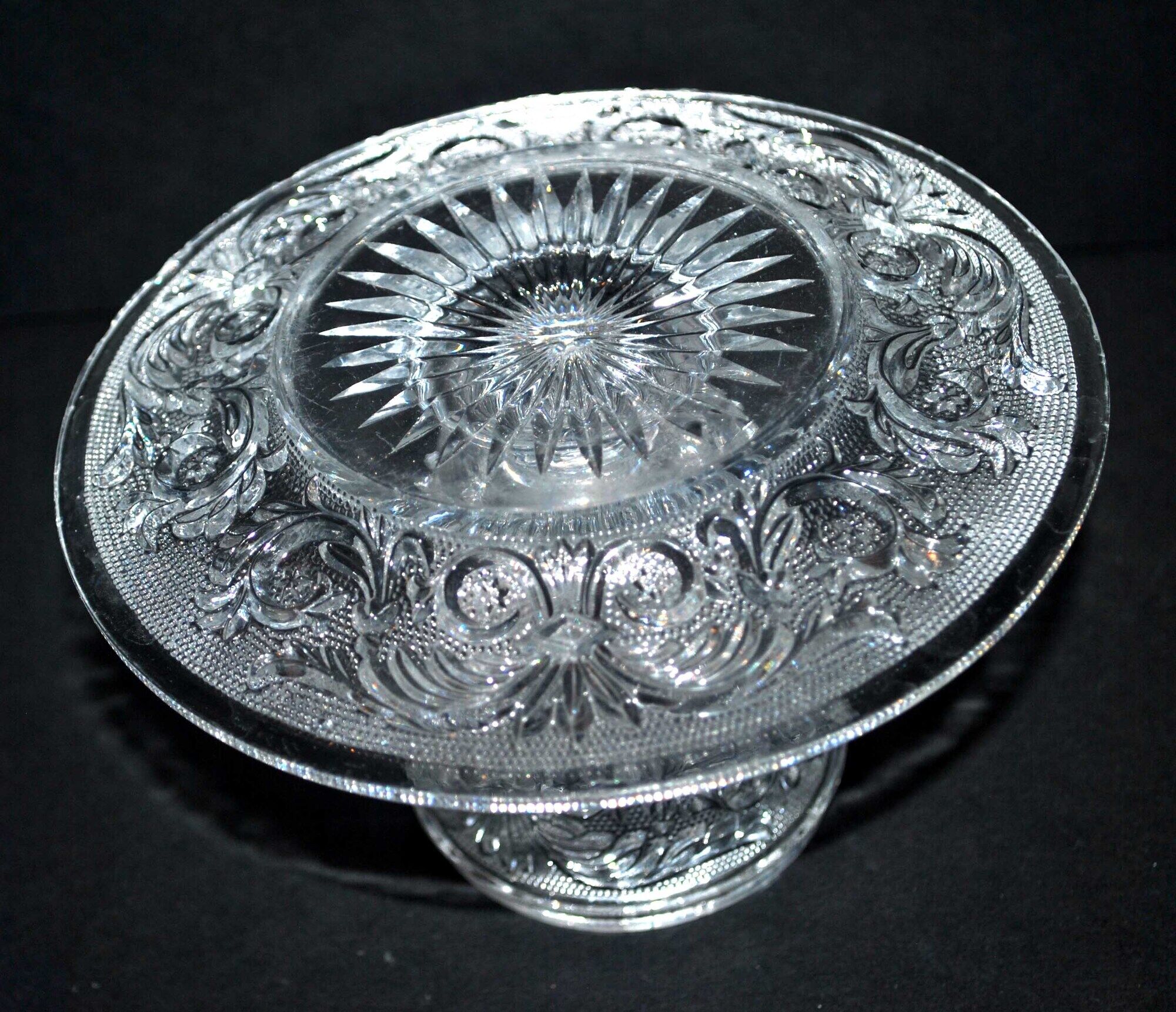 Old BACCARAT mustard maker in crystal molded with sandblasted arabesques