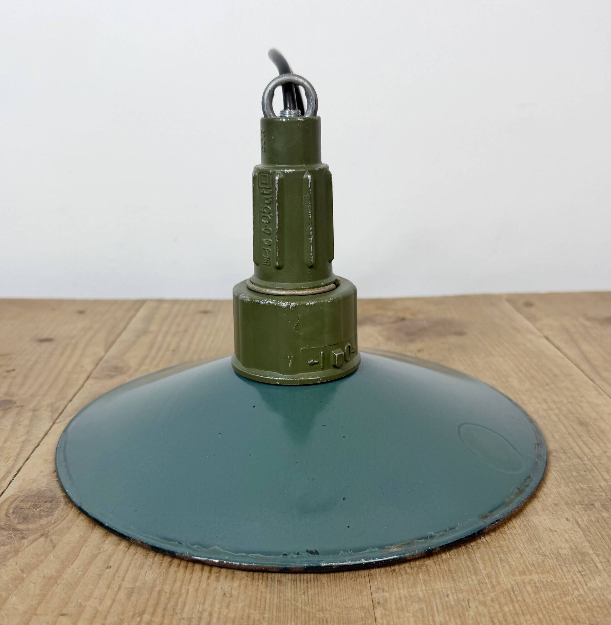 Industrial Petrol Enamel Military Pendant Lamp with Cast Aluminium Top