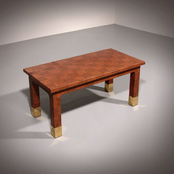 Table basse rectangulaire en bois et laiton Harrison Van Horn