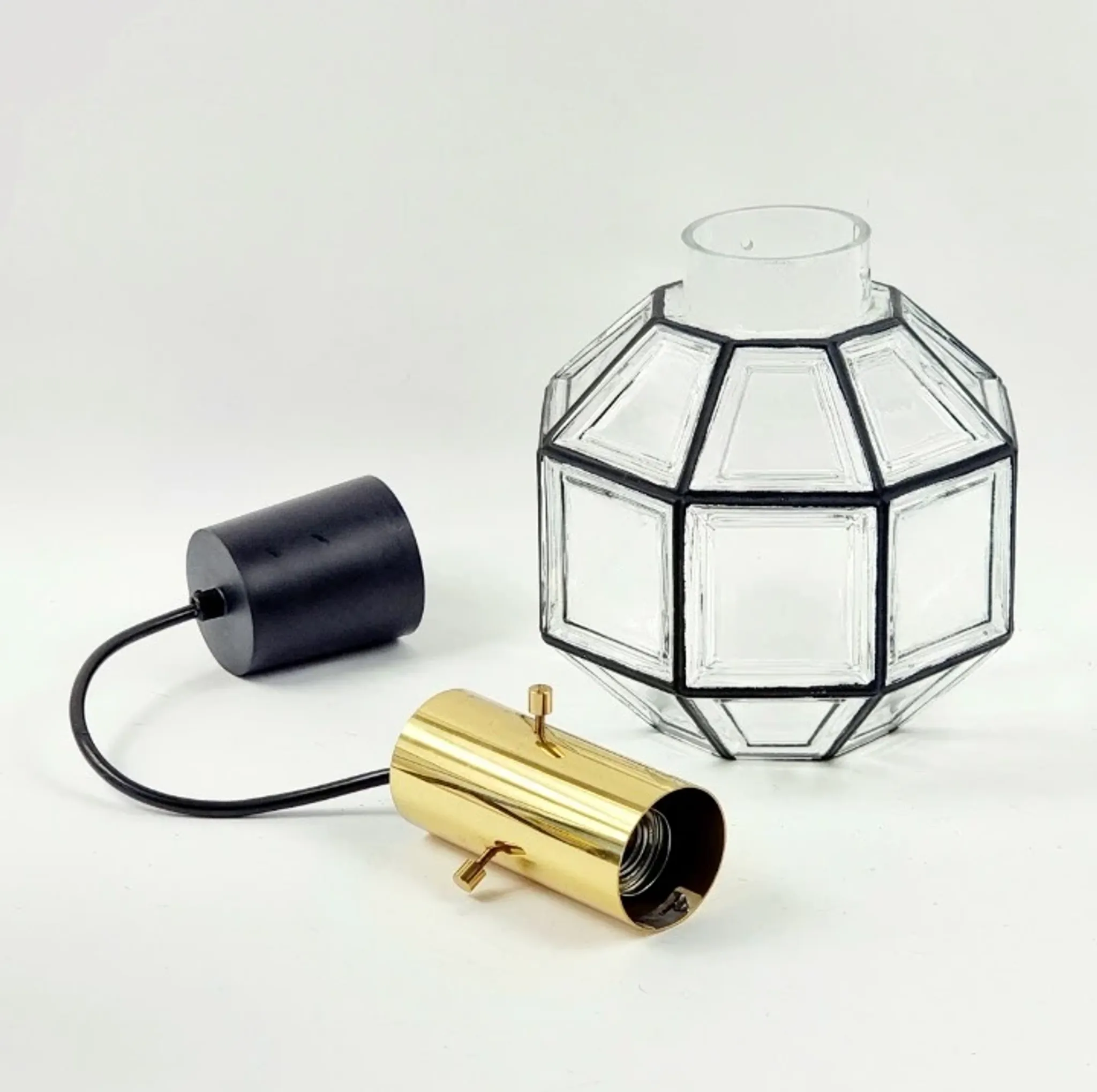 Pair of Mid-Century Glass & Brass Ceiling Lights from Limburg, 1970s