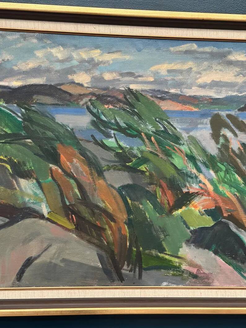 Large original Swedish oil on canvas – "Rocky Shore" – Signed – vintage and framed – 91 × 70 cm (35.8 in × 27.6 in)