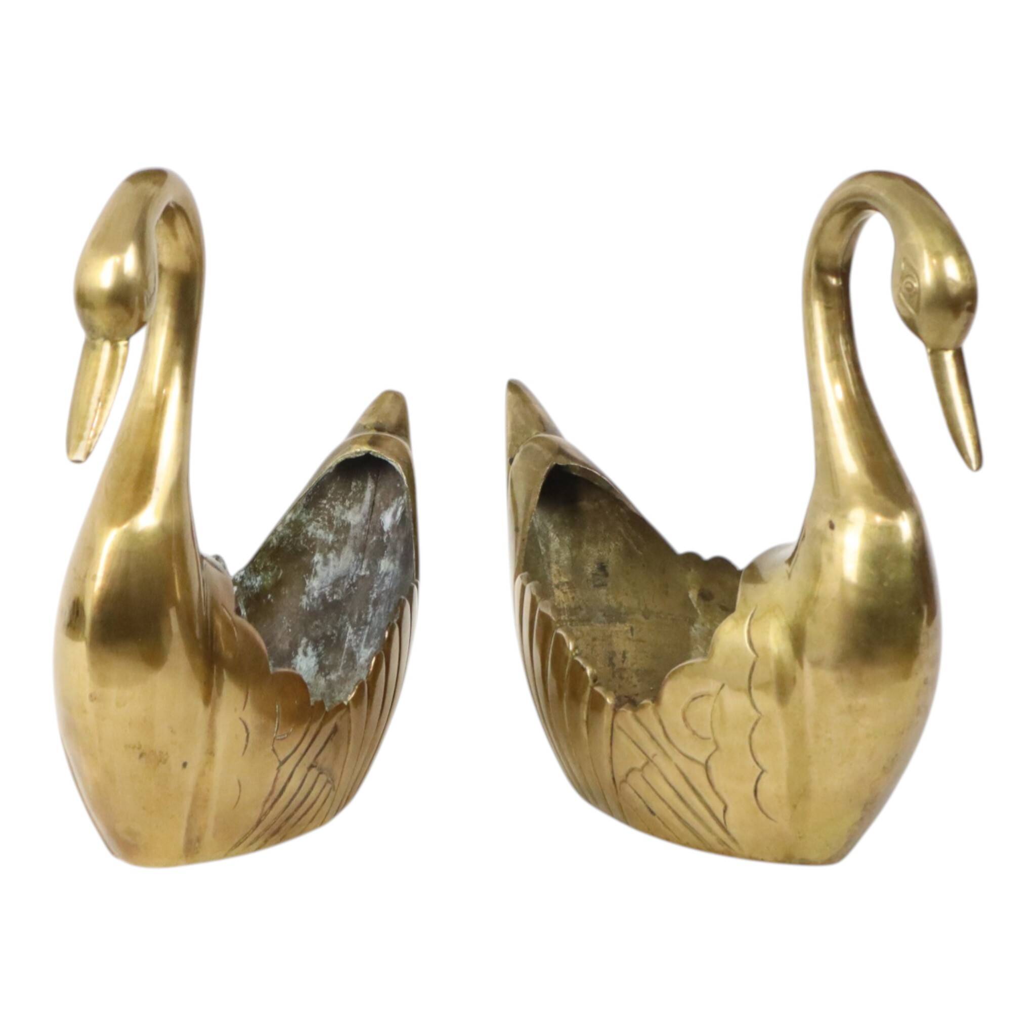 Pair of Brass Swans Jardinières Flowerpot Vintage 31cm