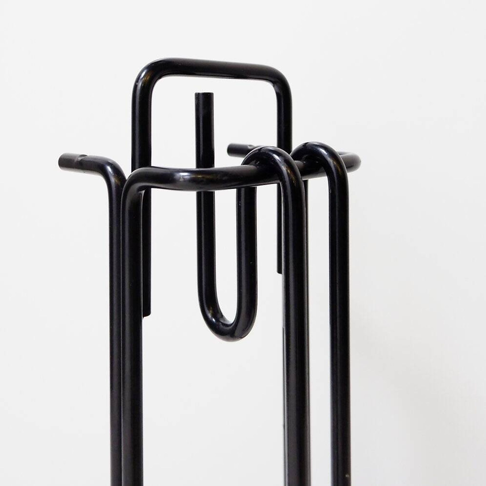 Minimalist black metal fireplace accessory set 'Mace-Line' by Ann Maes - 1970s