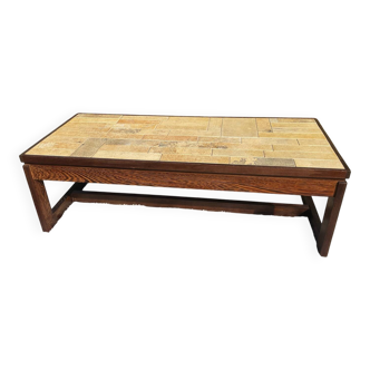 Table basse vintage en palissandre et céramique