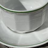 Pair of vintage Apilco style bistro cups in white and green ceramic